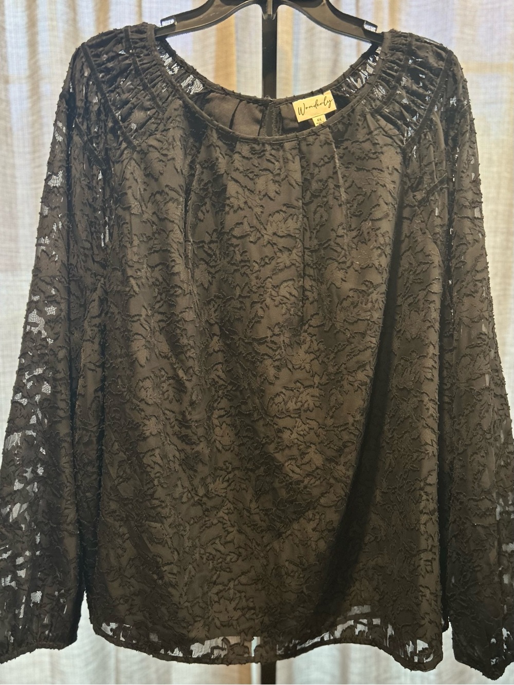 Wonderly Black Lace Long-Sleeve Blouse